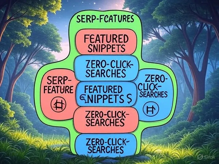 SERP-Features und Zero-Click-Searches Diagramm der SERP-Features mit hervorgehobenen Featured Snippets und Zero-Click-Searches